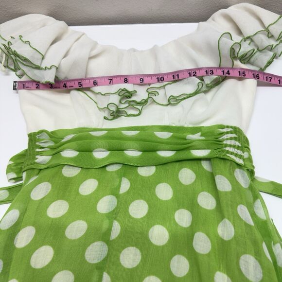 Vintage 60s Milkmaid Polka Dot Dress Size Small Green Handmade Trad Off Shoulder - Picture 13 of 16